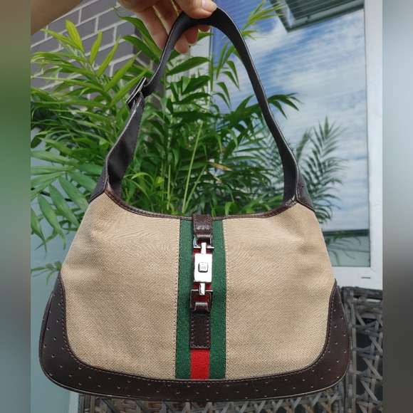 Gucci Handbags - Gucci Small Jackie Canvas & Leather Sherry Line Shoulder Bag